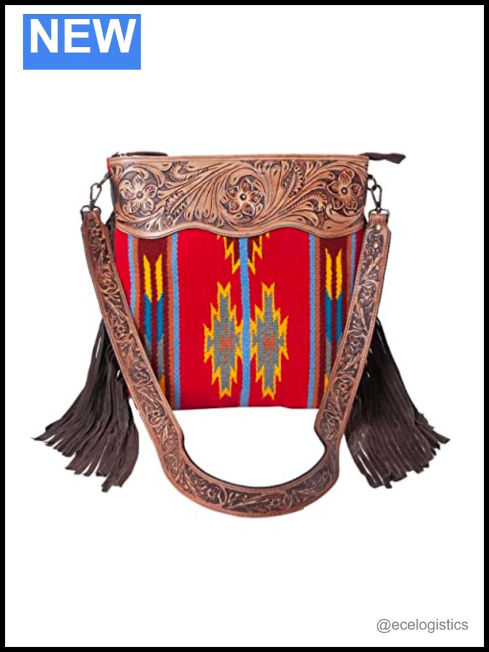 Hand-Tooled Leather Cowhide Saddle Western Crossbody Bag Boho Purse with